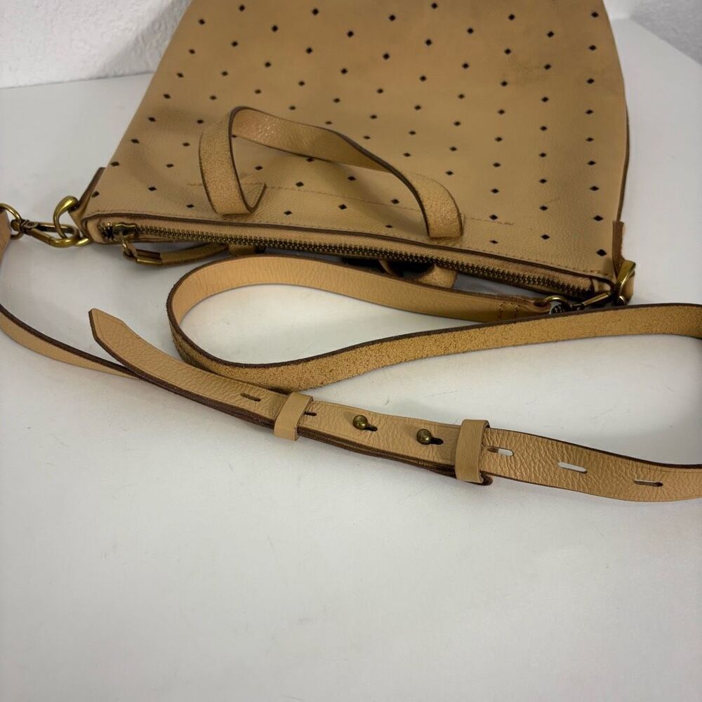 Madewell Beige Perforated Leather Transport Tote Bag Purse with Crossbody Strap - Picture 5 of 8